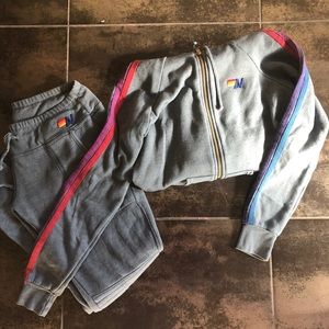 Aviator Nation zip hoodie and moto sweatpants
